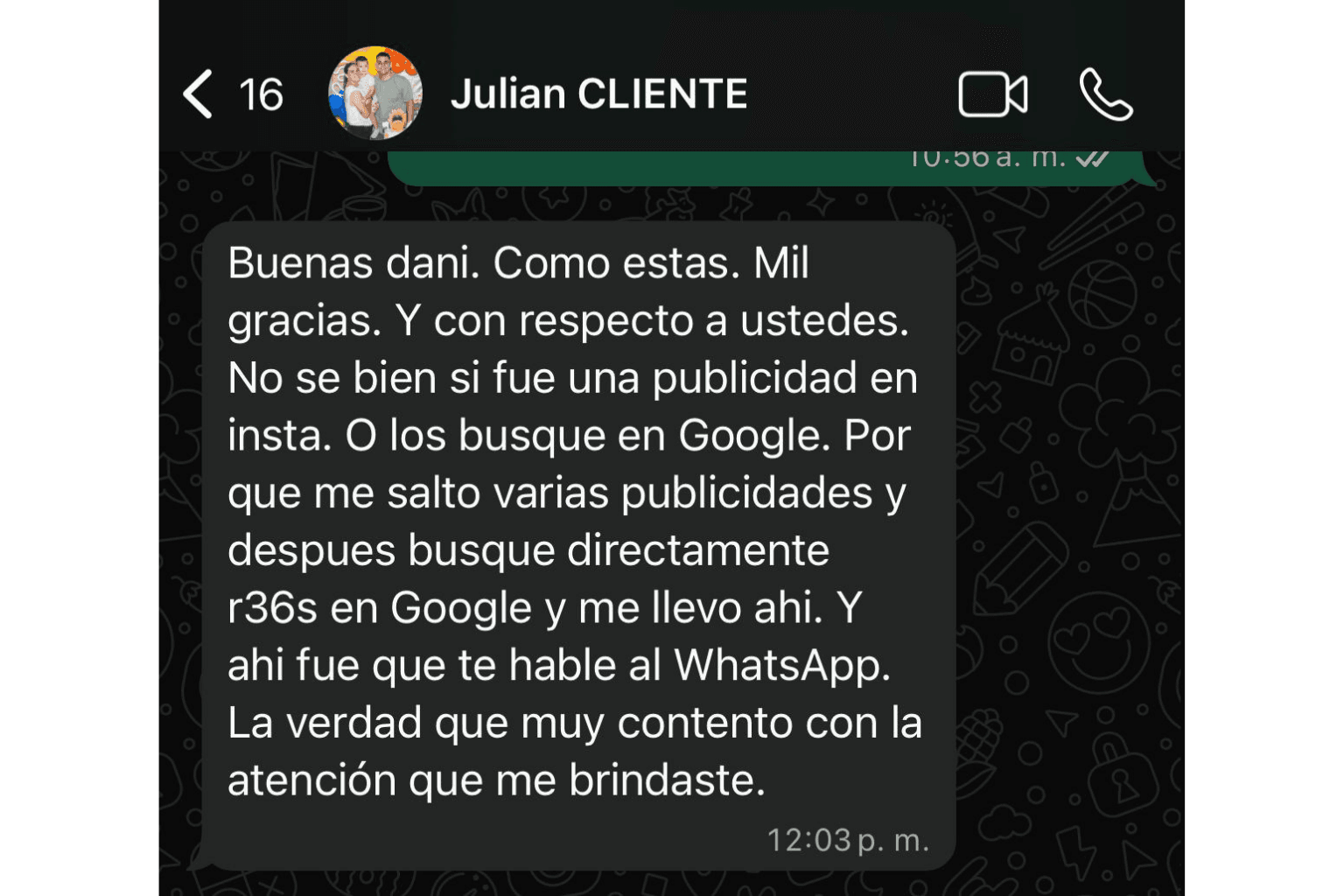 Referencia de cliente en Chaco: Excelente atención brindada
